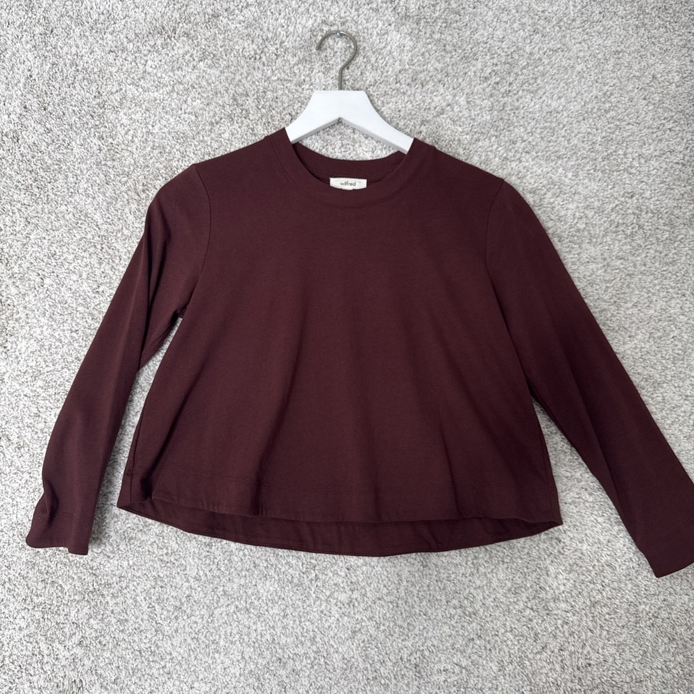 Wilfred Aritzia XS Brown Long Sleeve Cropped T‎ shirt Wide Hem Band